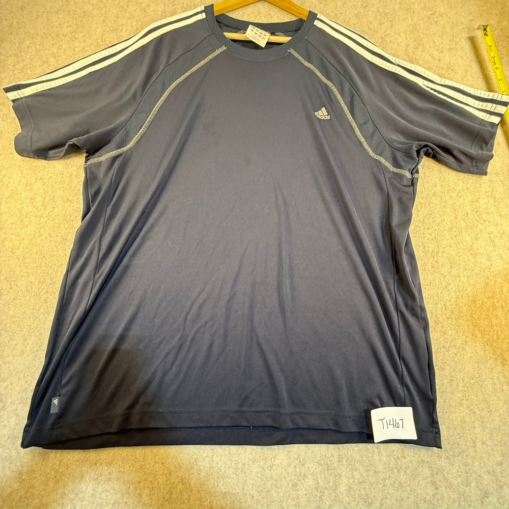 Adidas Mens 2XL Navy Blue 3 Stripe Athletic Performance T-Shirt Short Sleeve